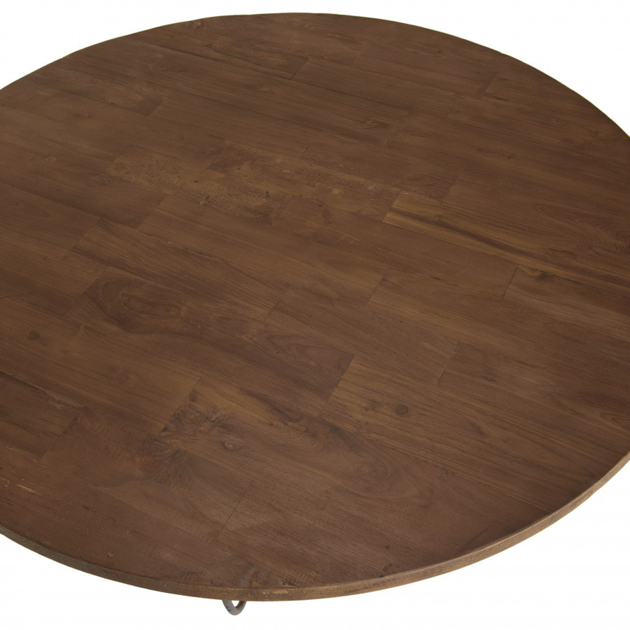 ALIDA - Table basse coque ronde 120x120cm double plateau Teck recyclé métal noir