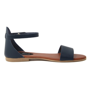 Sandali Flat Made in Italy in pelle colore Blu, Altezza tacco 1,2 cm