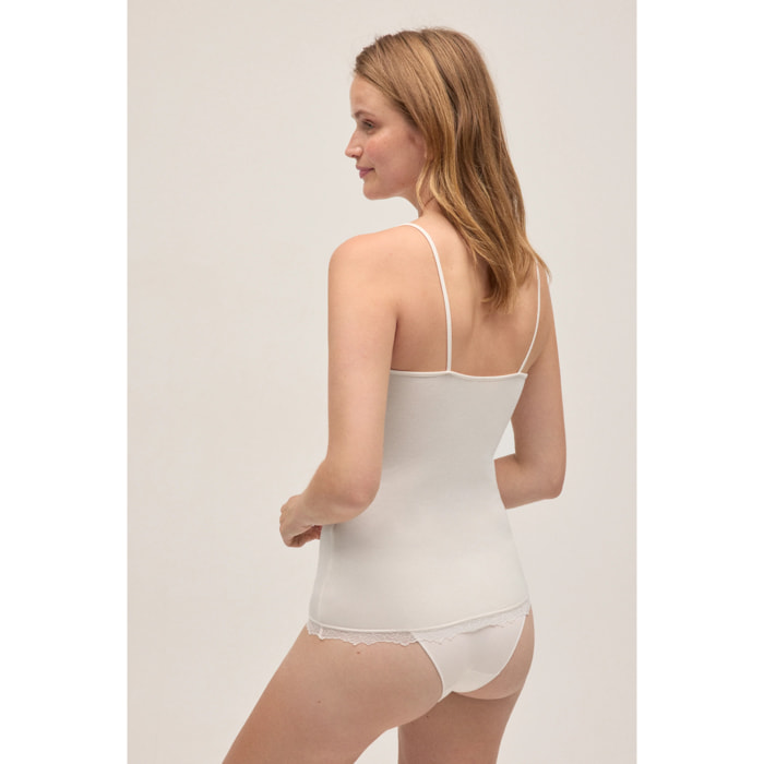 Canottiera con spalline in bambù color avorio