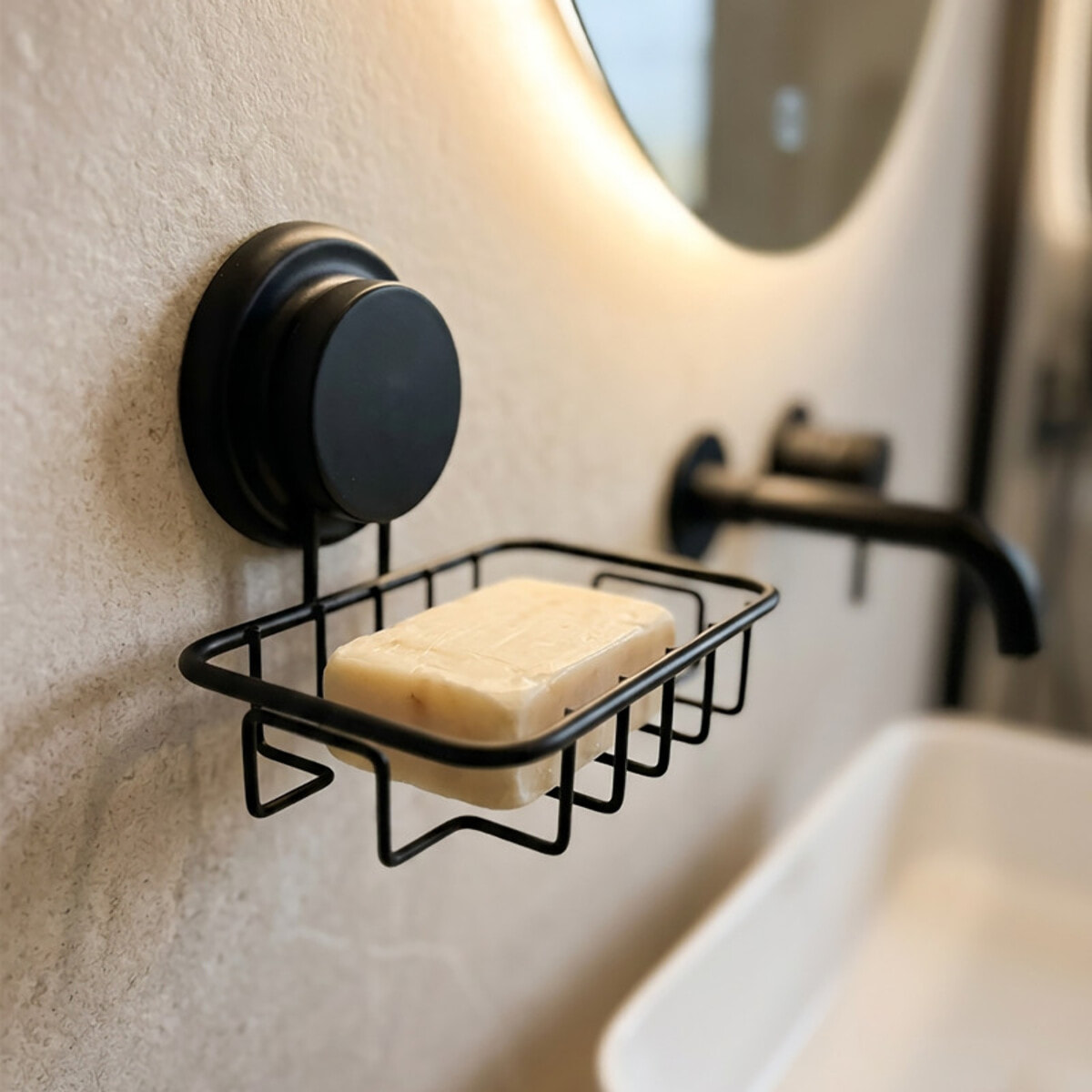 MSV porte savon avec mega ventouse Acier Noir