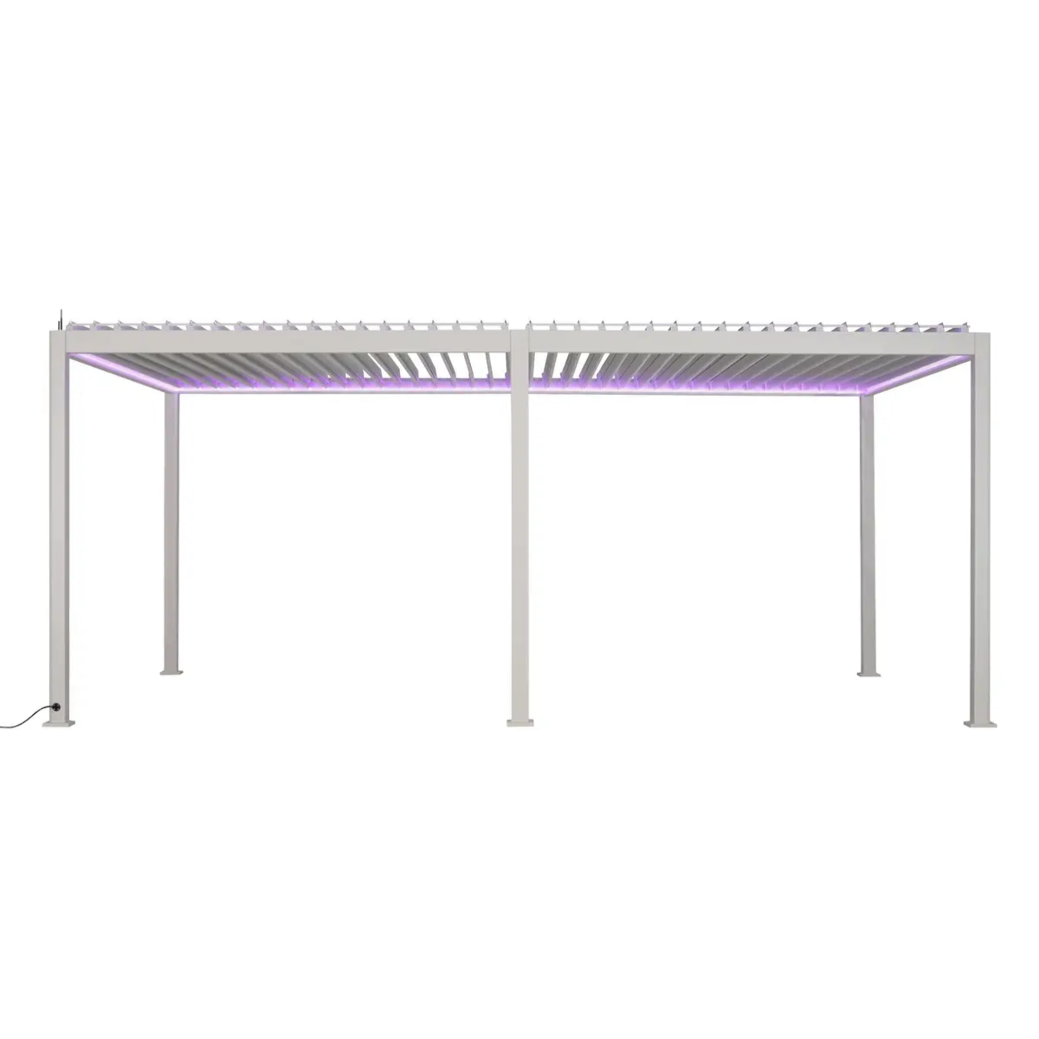 Pergola bioclimatique électrique "Evora" grand modèle 6 x 3,6m - Structure et lames doubles en aluminium Blanc