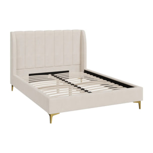 Lit double 140x190 cm en tissu beige et pieds doré - Koda