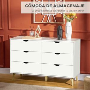 Cómoda con 6 Cajones Cajonera de Armario Mueble Organizador con Cajones para Cocina Dormitorio Salón Estudio Estilo Moderno Antivuelco 120x40x76 cm Blanco