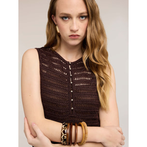 Motivi - Vestido tubo de punto crochet - Marrón