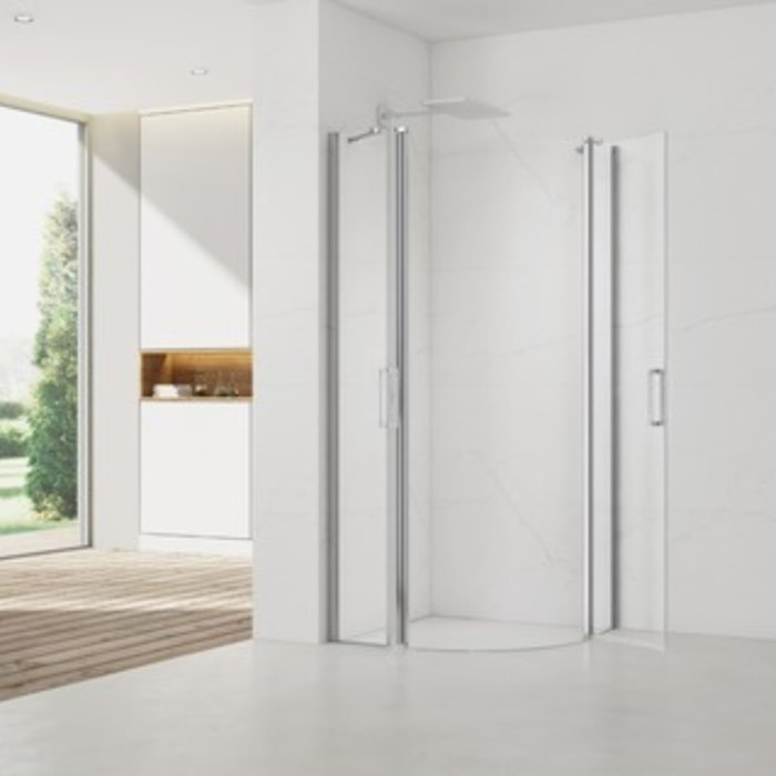 Set Porte de douche 90x196 cm transparente + Profilé pour paroi de douche + Poignée pour porte de douche (SATFUDP90NIKA)