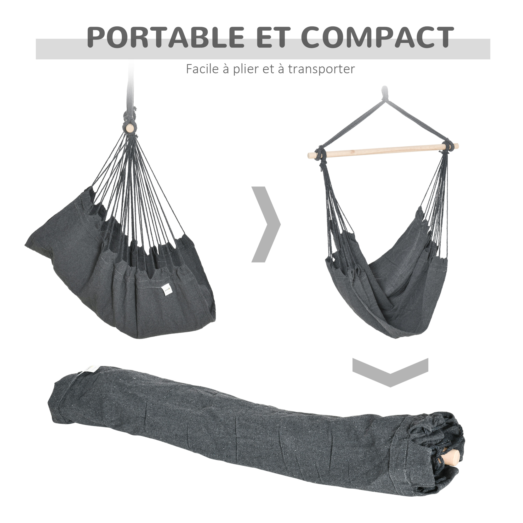 Chaise suspendue fauteuil suspendu chaise de détente coussins assise dossier coton polyester anthracite