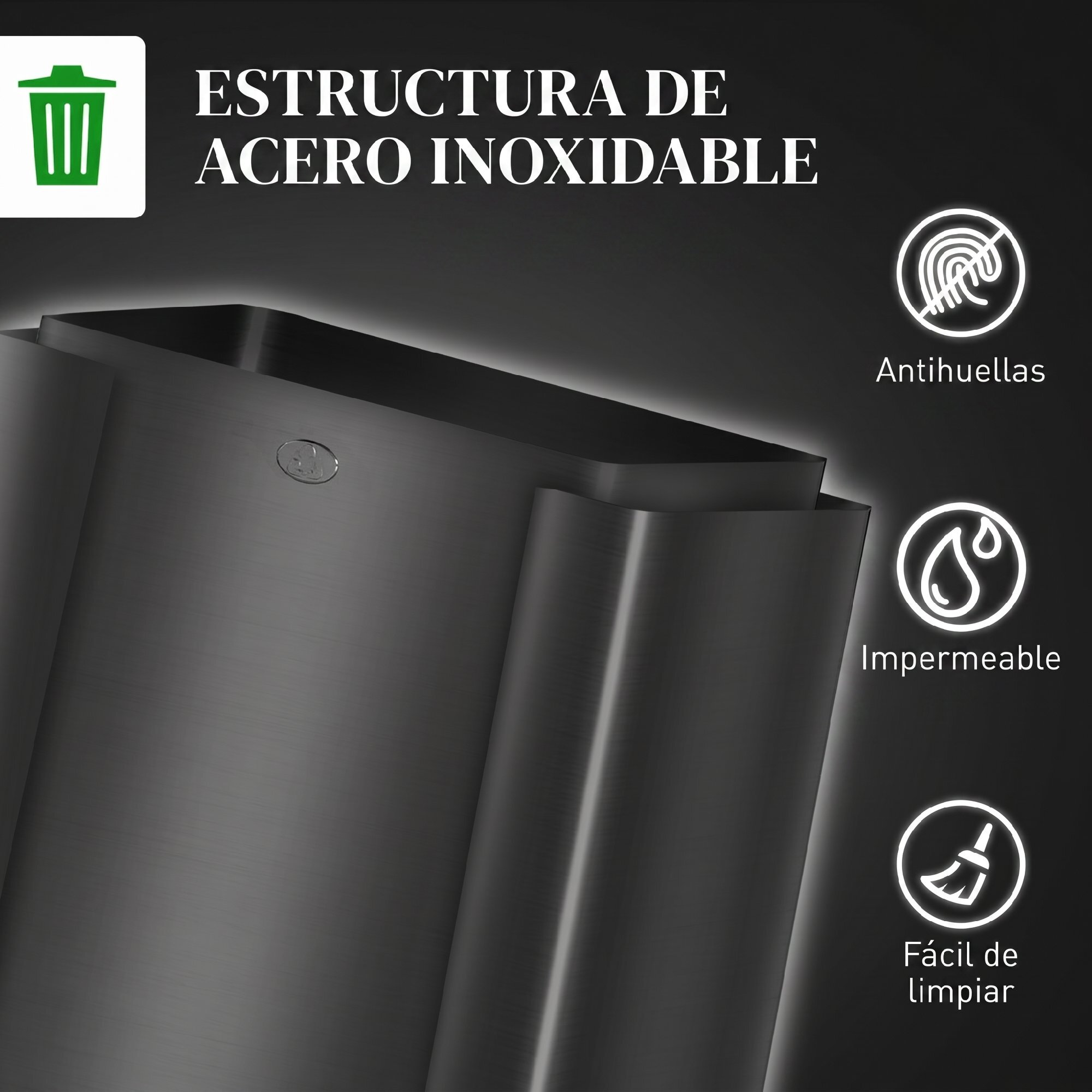 Cubo de Basura de Cocina con 3 Compartimentos 3x15L Papelera de Cocina de Acero Inoxidable con Pedales Tapas de Cierre Suave y Cubo Extraíble para Reciclaje Residuos Restos de Comida Negro