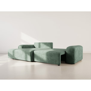 Rebecca - canapé d'angle gauche 4 places convertible avec coffre en velours texturé - Vert