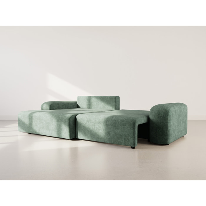 Rebecca - canapé d'angle gauche 4 places convertible avec coffre en velours texturé - Vert