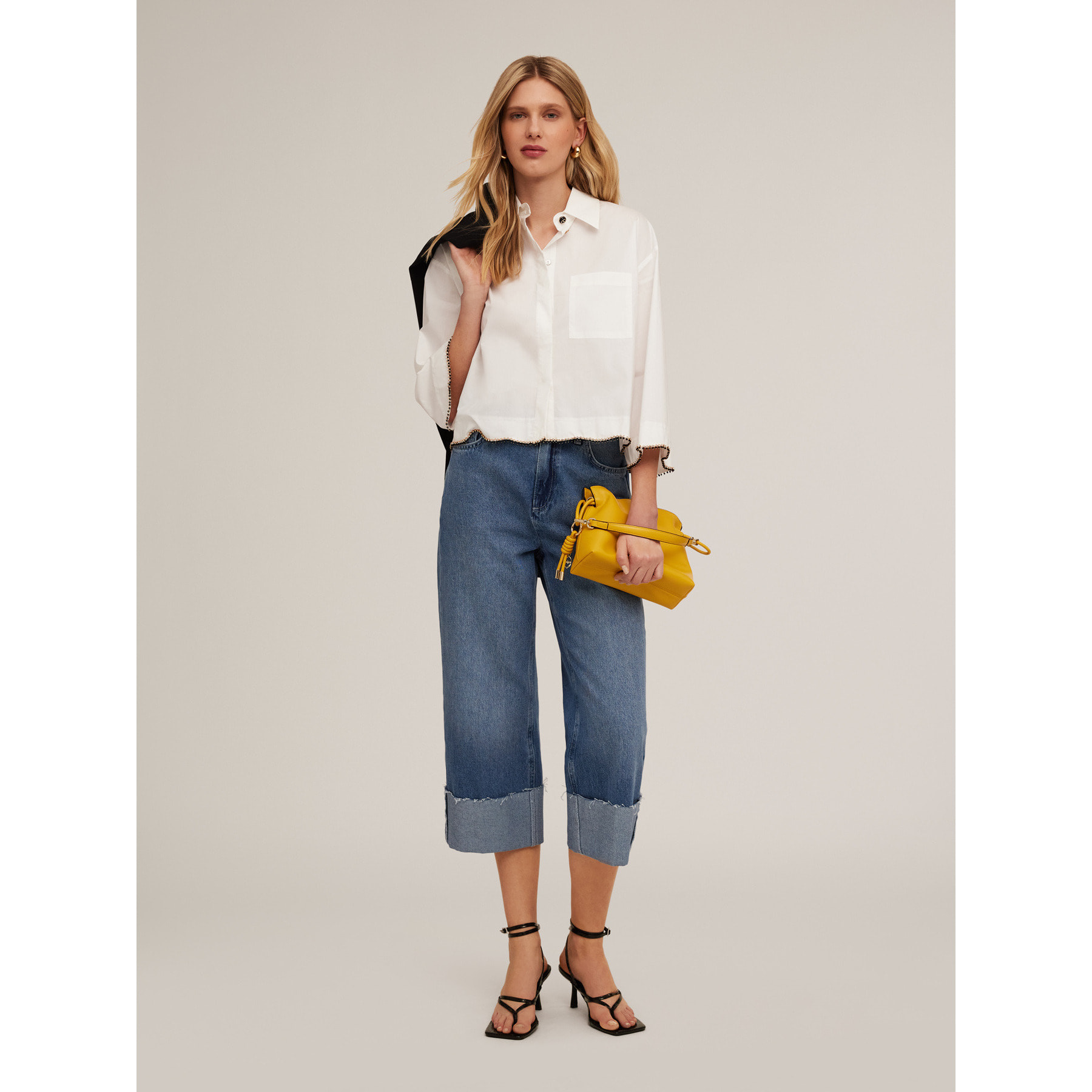 Motivi - Camicia crop con ricamo di perline - Bianco