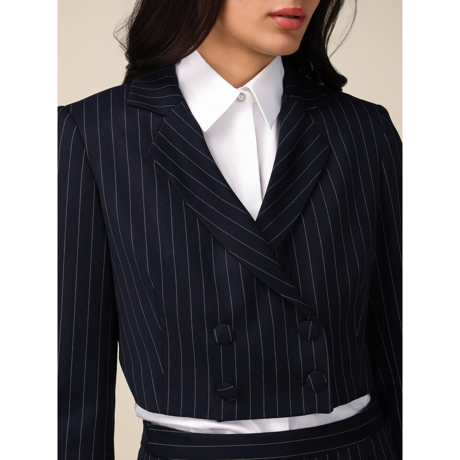 Oltre - Cropped pinstripe blazer - Azul