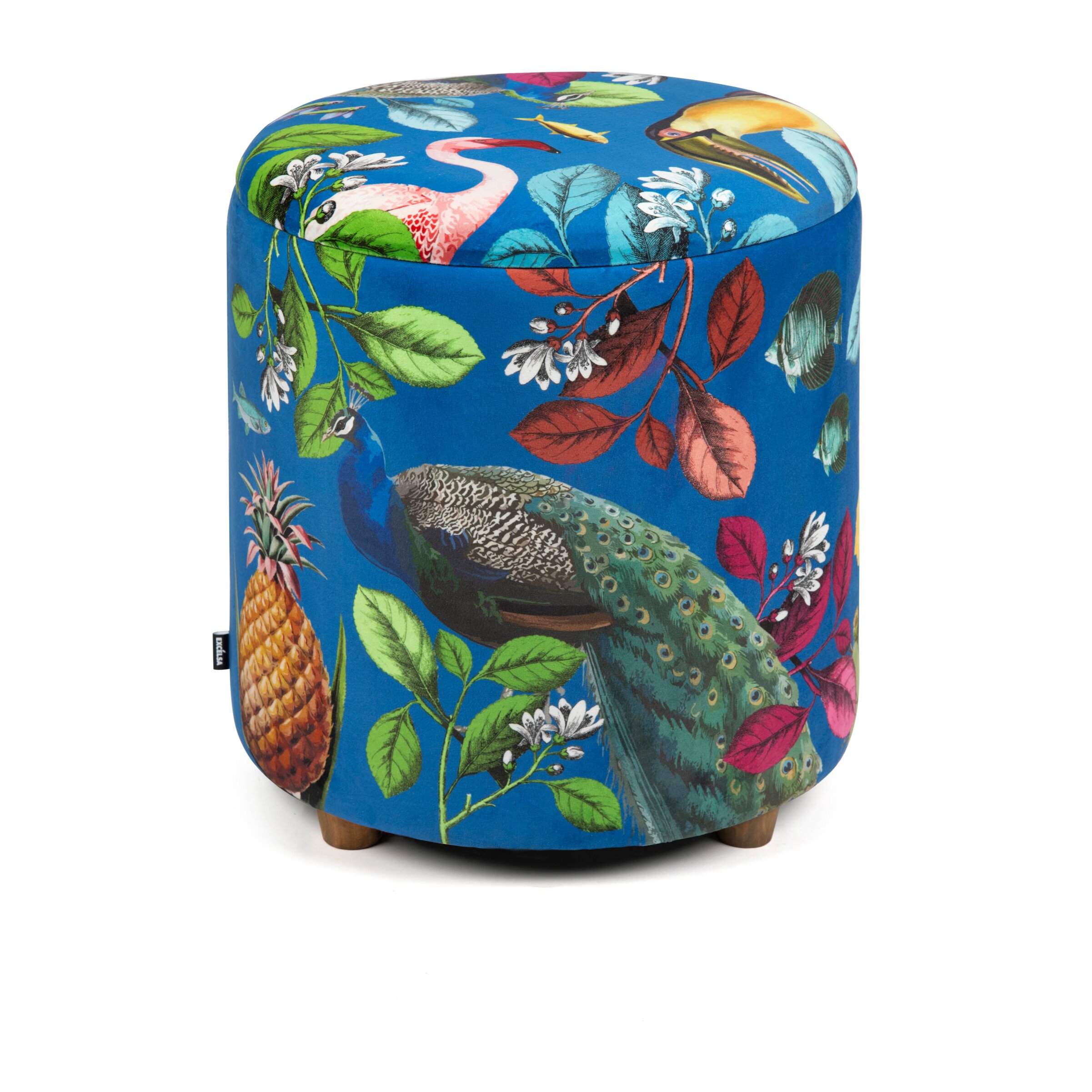 Pouf contenitore Excelsa Rhapsody in velluto e legno 39x39x43 cm multicolore