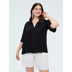 Fiorella Rubino - Camicia boxy in mussola di viscosa - Nero