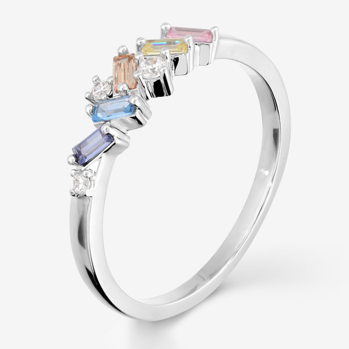 Anello Riviera con Cubic Zirconia Multicolore