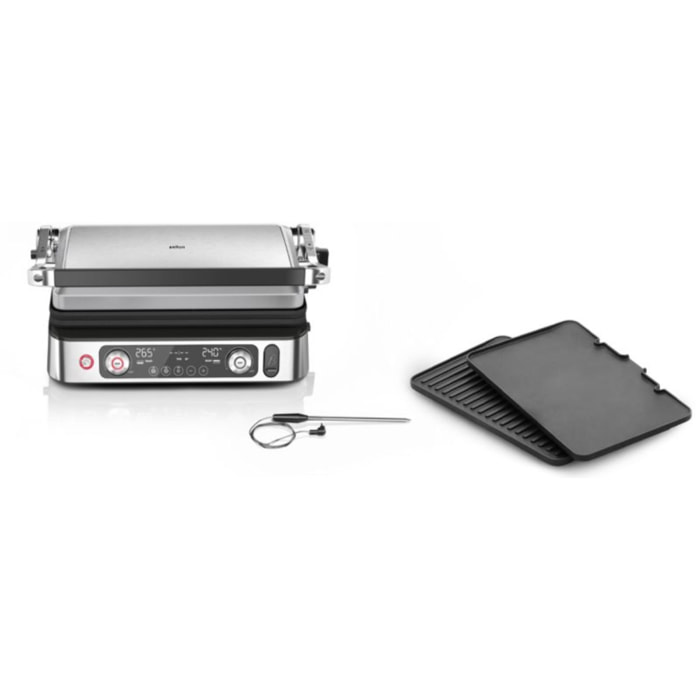 Grille-viande BRAUN CG9160 inox 2 zones de cuissson, plaques amovible, sonde, 37x23 cm