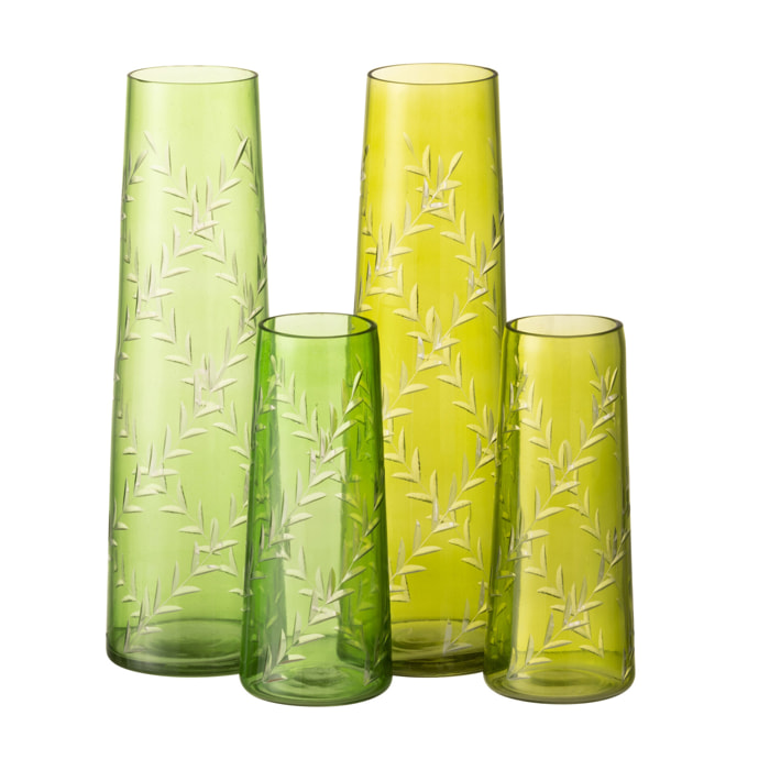 J-Line vase Feuille - verre - vert - large - 2 pièces - 24 cm de hauteur