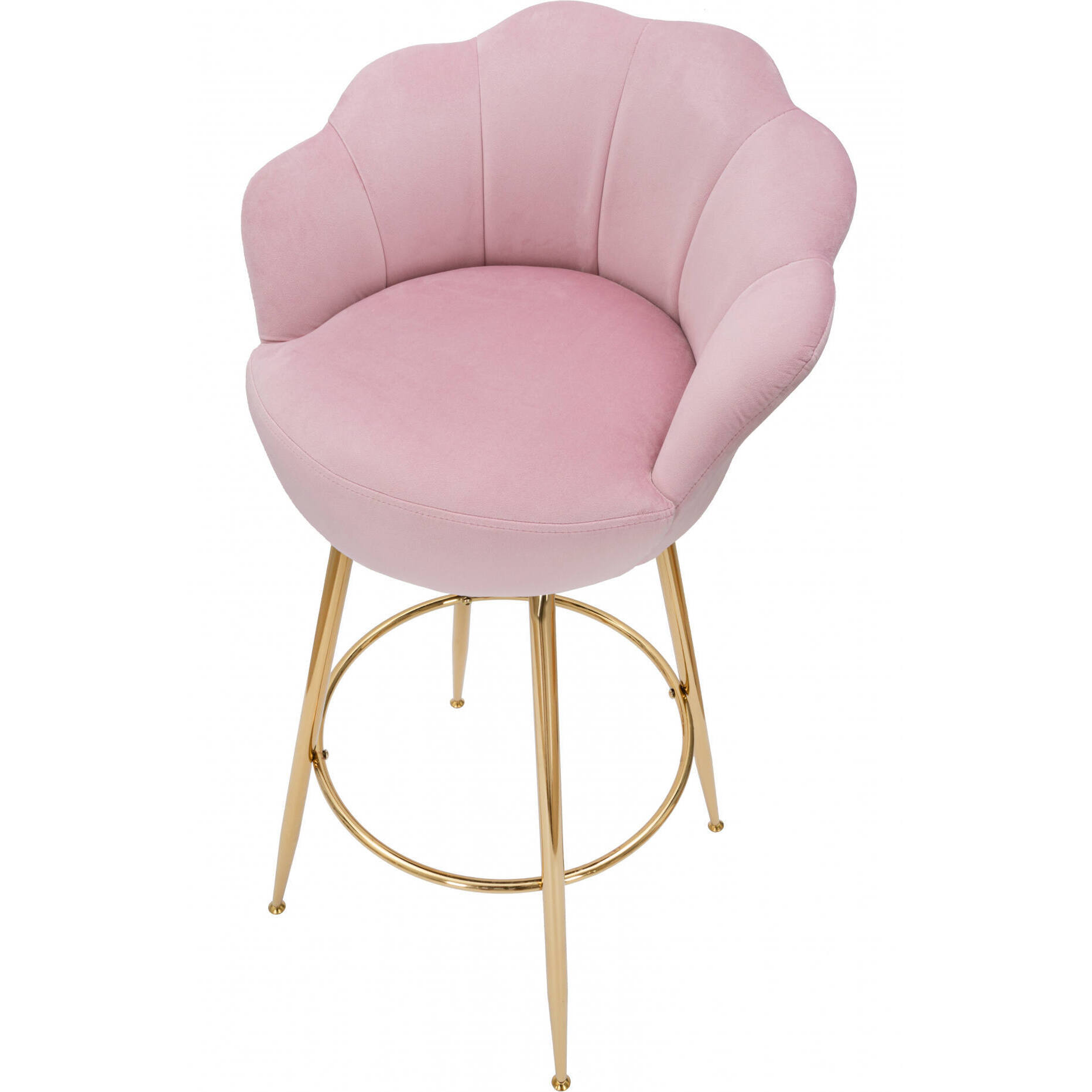 Sgabello bar, rivestimento in velluto, con gambe dorate, colore rosa, Misure 53 x 110 x 55 cm