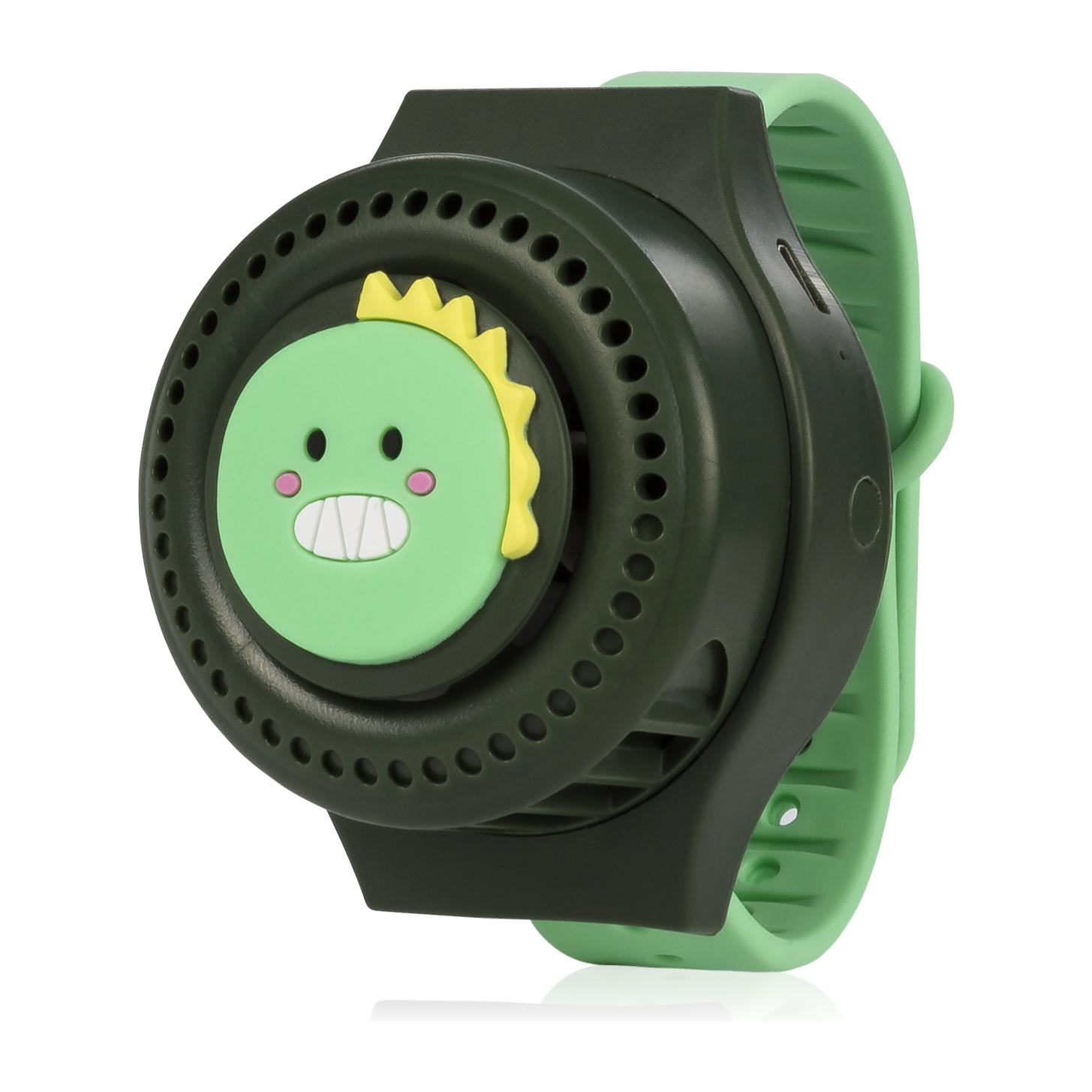 Reloj ventilador portátil con batería de 300mAh. Diseño dinosaurio. 3 velocidades.