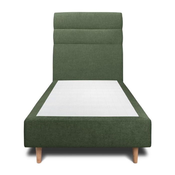 Lit avec tête de lit bandes horizontales tissu et sommier tapissier Ep20