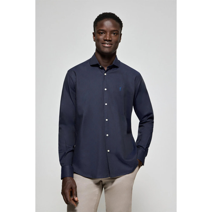 Camicia Cornell microstruttura blu marino con ricamo Rigby Go