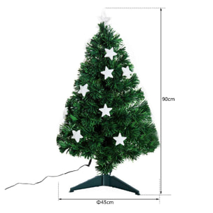 Sapin de Noël artificiel lumineux fibre optique LED multicolore + support pied Ø 45 x 90H cm 90 branches étoile sommet brillante vert