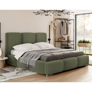 Noa - lit coffre - 140x200 cm - en velours - sommier inclus - Vert Kaki