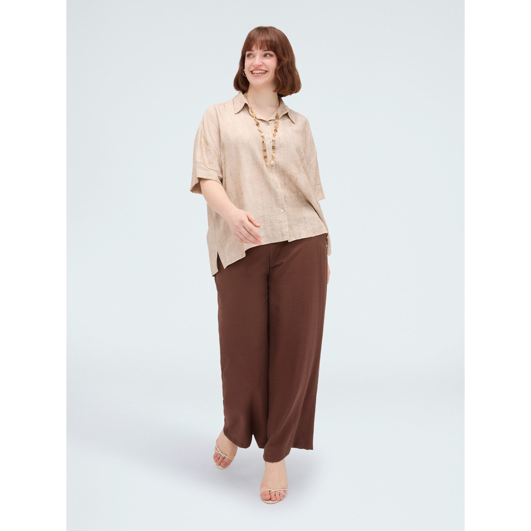 Fiorella Rubino - Camisa boxy en mezcla de viscosa - Beige