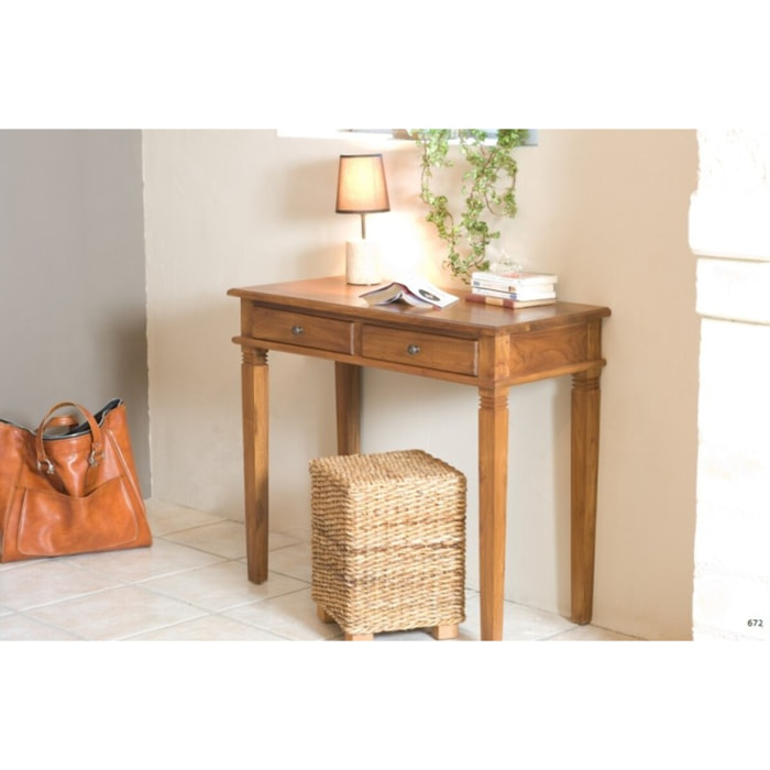 API - Bureau marron bois Teck 2 tiroirs