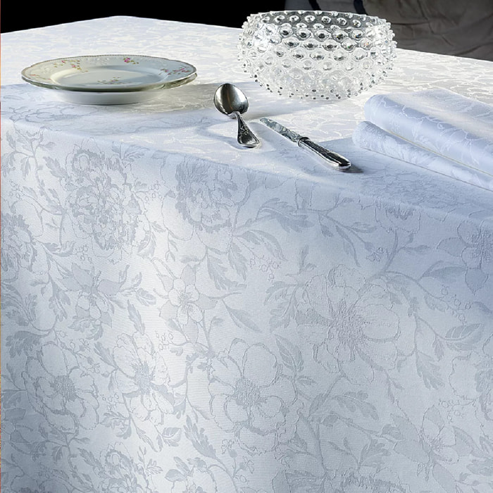 Nappe pur coton enduit motif jacquard blanc Mille charmes blanc