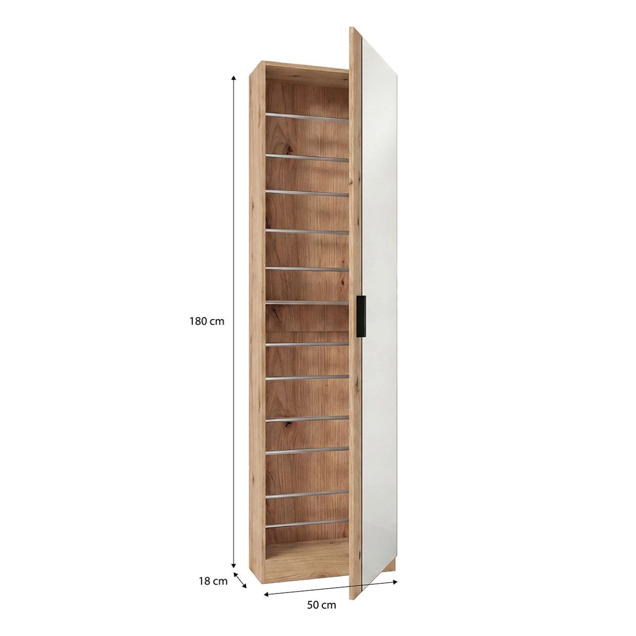 Zapatero alto de 1 puerta con espejo en alpine oak 180x50 cm Roma Alpine Oak