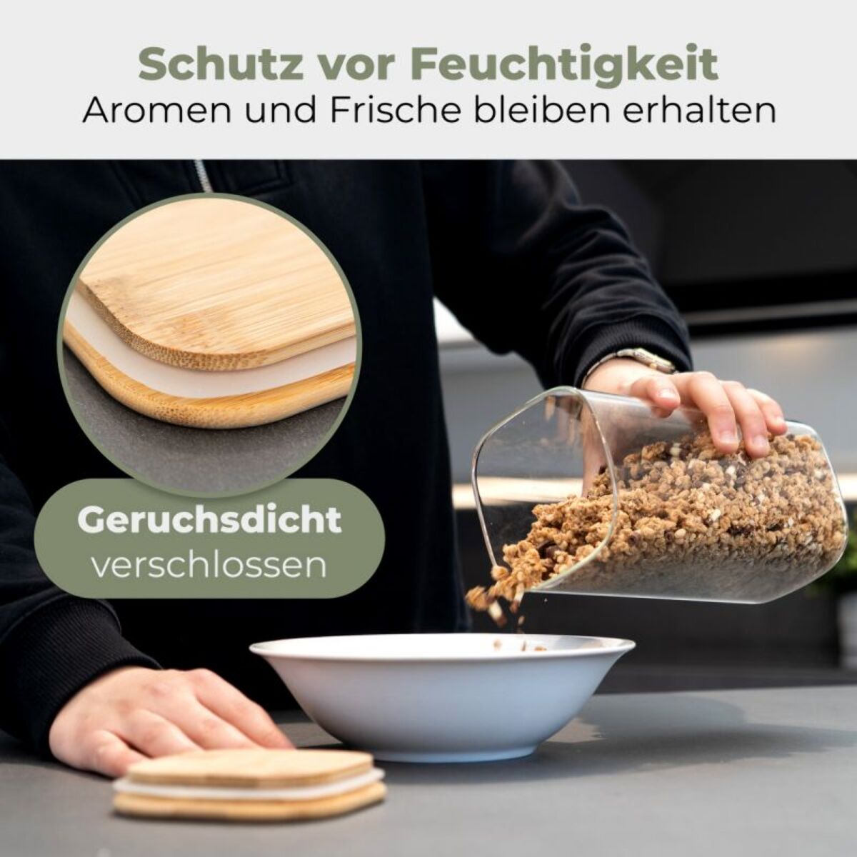 Set 4 bocaux en verre conception angulaire et couvercle en bois de haute qualité Classbach C-VD4027