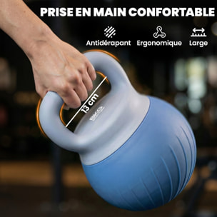 Kettlebell  8 Kg - poignée ergonomique antidérapante - revêtement souple - bleu