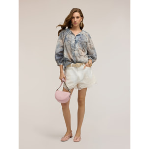 Motivi - Blusa in mussola di cotone con stampa - Azzurro