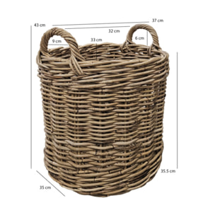 Panier rond H. 43 cm en kubu naturel tressé avec anses - ENRICO