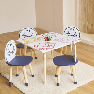 Table pour enfant avec pot à crayon + 4 chaises Monsieur Heureux collection Monsieur Madame