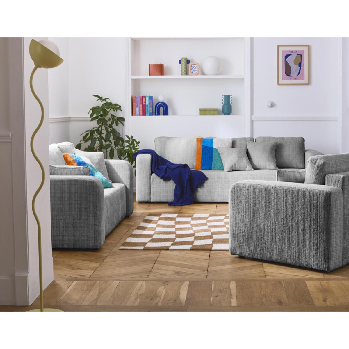 Miro - canapé droit 3 places - convertible avec coffre - en velours texturé - Gris