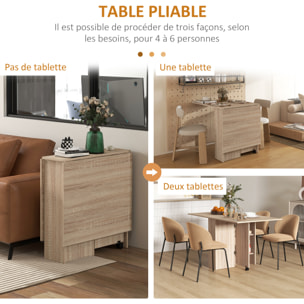 Table à manger pliante mobile sur roulettes avec 2 plateaux rabattables et 2 étagères intégrées - 140 x 80 x 74 cm naturel