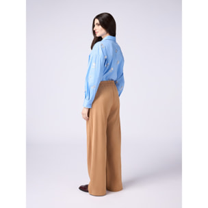 Oltre - Pantaloni palazzo effetto scamosciato - Beige