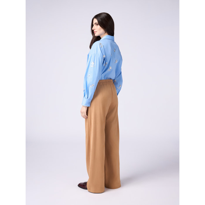 Oltre - Pantaloni palazzo effetto scamosciato - Beige