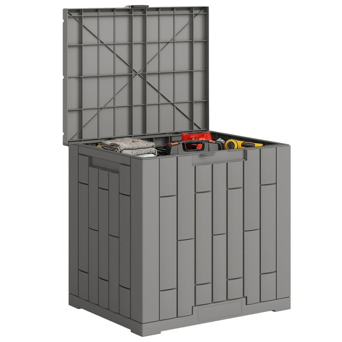 Arcón Exterior Capacidad 114L, Baúl de Almacenaje Exterior de Resina Resistente al Agua y a los Rayos UV, con Cerradura para Jardín, Terraza, Patio, 56x44x54 cm, Gris