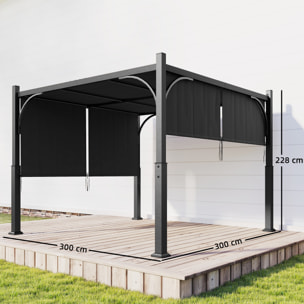 Pergola de jardin 3 x 3 m auvent coulissant métal galvanisé anthracite