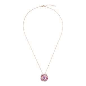 Collana Catena Rolo in Argento 925 con Pendente in Pavé Misto di Cubic Zirconia Rosa e Viola Effetto Degradé