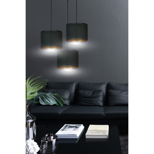 Lampada a sospensione Hilde in acciaio e velluto nero e oro