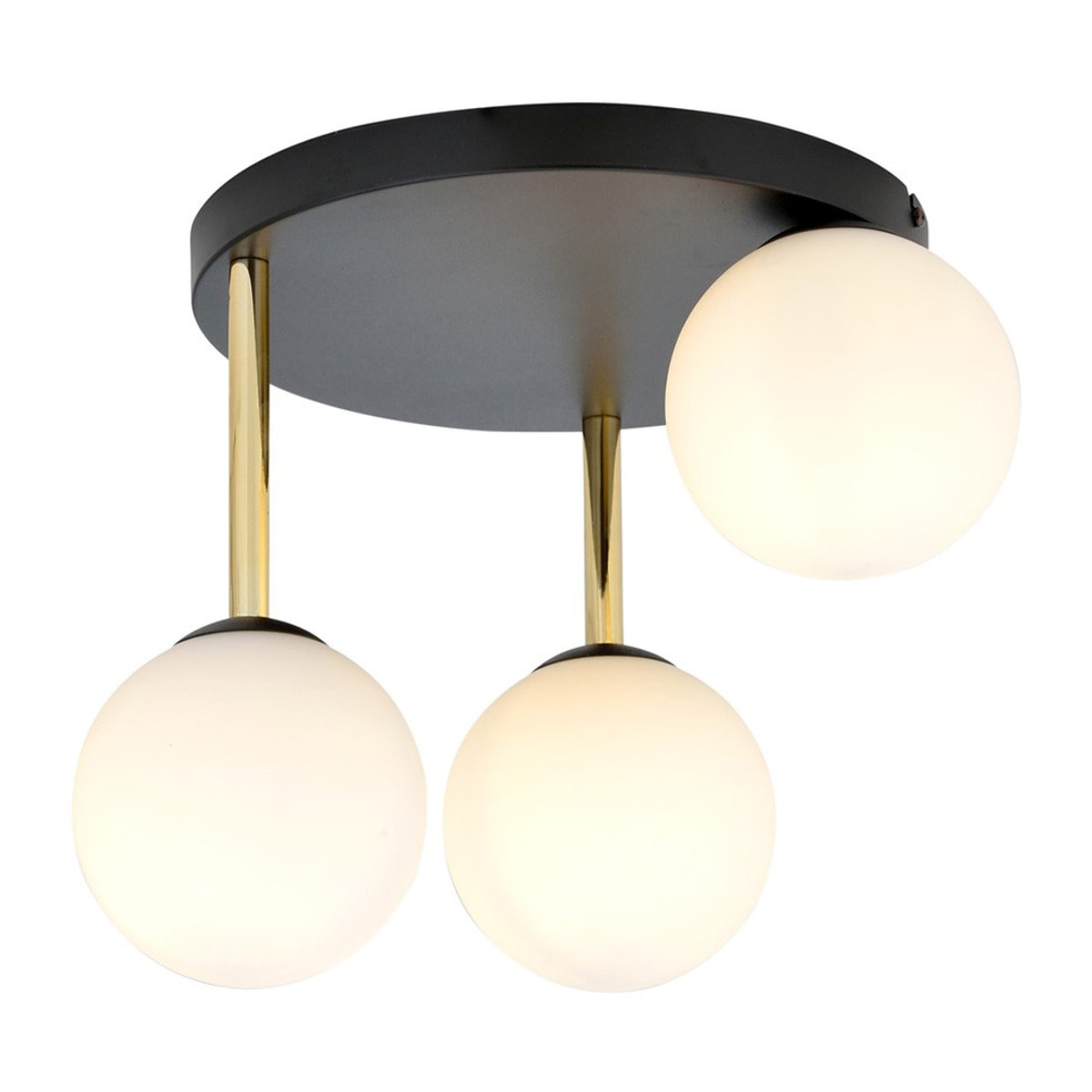 Lampada da soffitto Dolce in acciaio nero e oro con sfere in vetro opalino