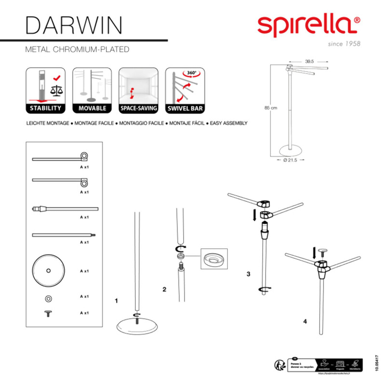 Porte serviettes double Acier DARWIN Chromé Spirella
