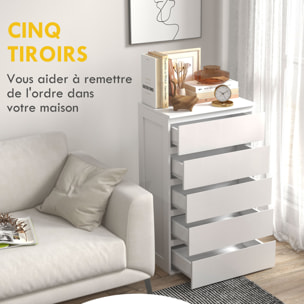 Commode 5 tiroirs style contemporain dim. 60L x 38l x 100H cm blanc