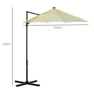 Sombrilla de Jardín Ø256x248 cm Parasol de Terraza Manual con Luces LED Solares Poste Giratorio 360° y Ventilación Superior para Jardín Patio Piscina Beige