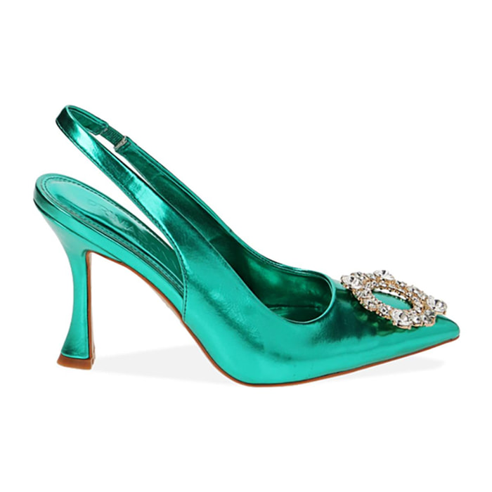 Décolleté slingback gioiello verdi, tacco 9,5 cm