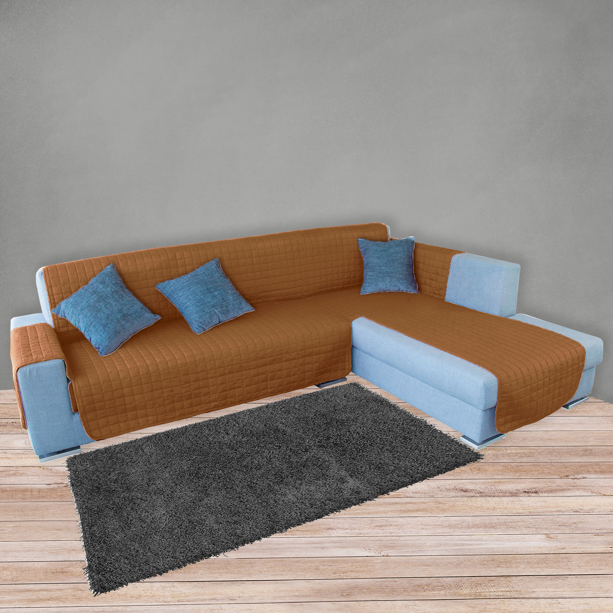 Funda de sofá chaise-longue 2 Plazas ELEGANT REVERSIBLE- ADAPTABLE A AMBOS LADOS Moka