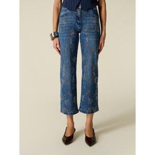Oltre - Jeans cropped con aplicación de cristales - Azul